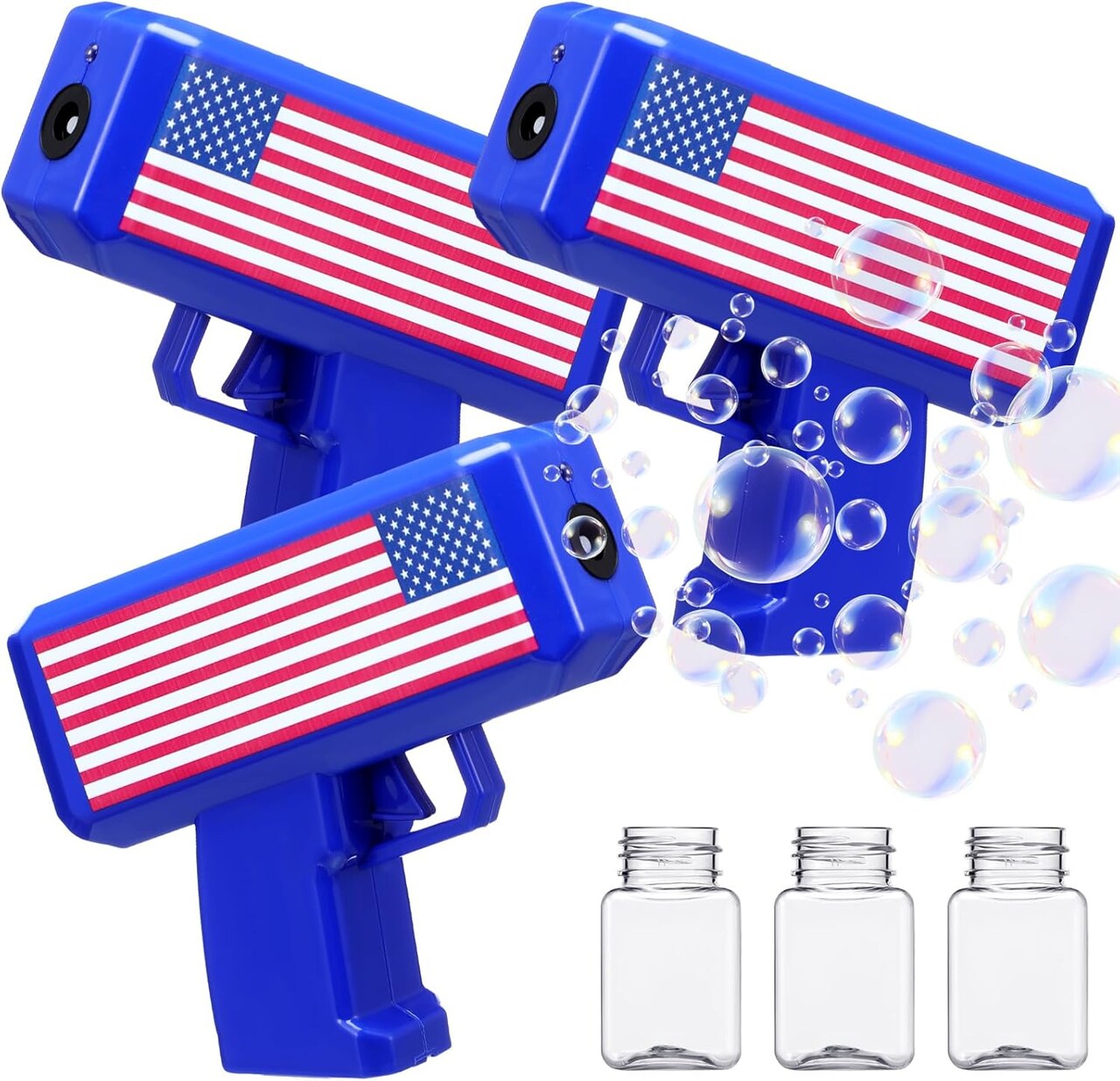 3 Pack 4th of July Bubbles Guns Toys with American Flag Electric Bubble Gun